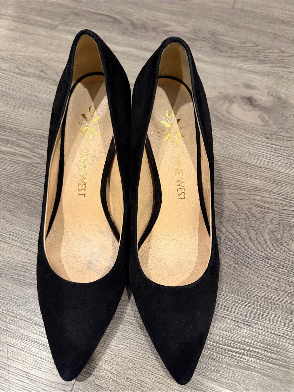 Nine West Black Suede Pointed-Toe Pumps